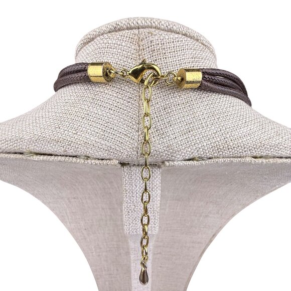 Modernist Inspired Multi-Strand Brown And Gold Tone Necklace Pendant Design - Picture 3 of 4